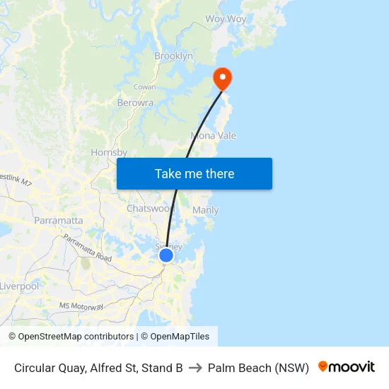 Circular Quay, Alfred St, Stand B to Palm Beach (NSW) map