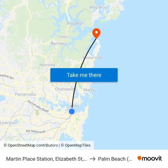 Martin Place Station, Elizabeth St, Stand E to Palm Beach (NSW) map