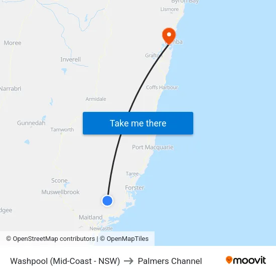 Washpool (Mid-Coast - NSW) to Palmers Channel map