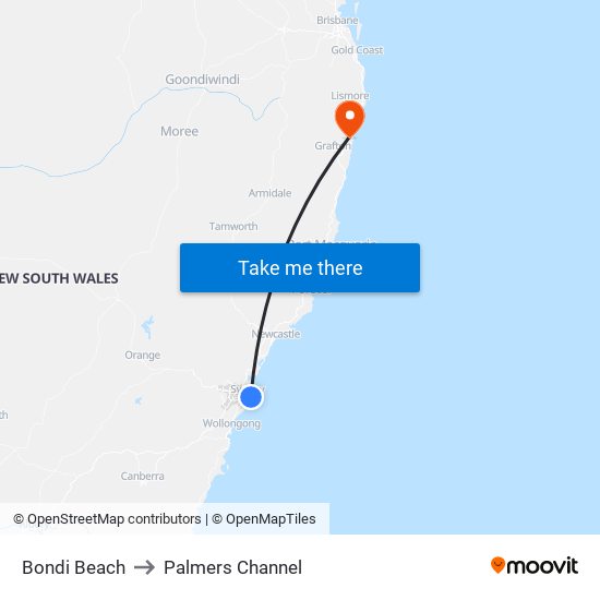 Bondi Beach to Palmers Channel map