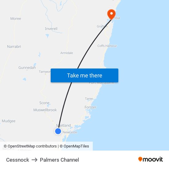 Cessnock to Palmers Channel map