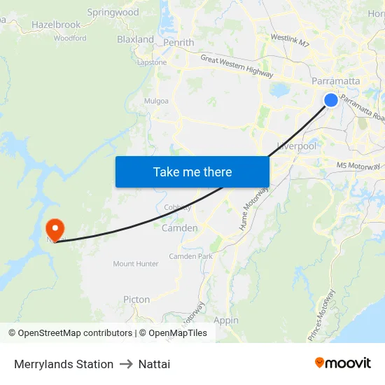 Merrylands Station to Nattai map