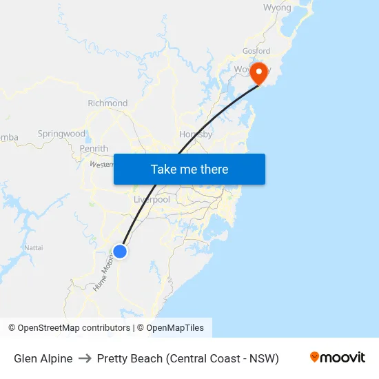 Glen Alpine to Pretty Beach (Central Coast - NSW) map