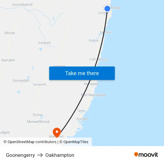 Goonengerry to Oakhampton map