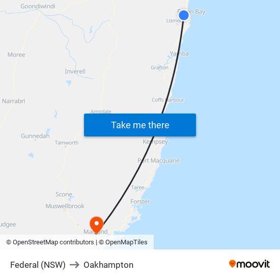 Federal (NSW) to Oakhampton map