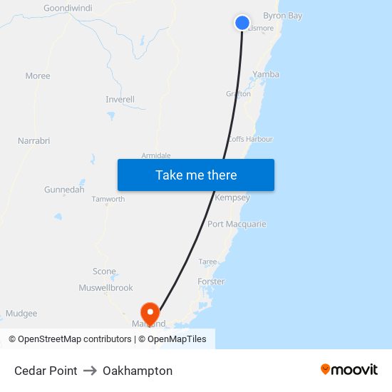 Cedar Point to Oakhampton map