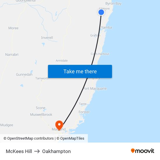 McKees Hill to Oakhampton map