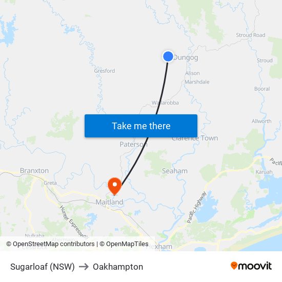 Sugarloaf (NSW) to Oakhampton map