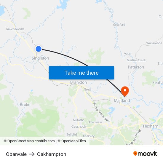 Obanvale to Oakhampton map