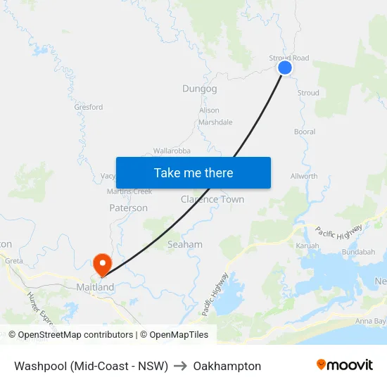 Washpool (Mid-Coast - NSW) to Oakhampton map
