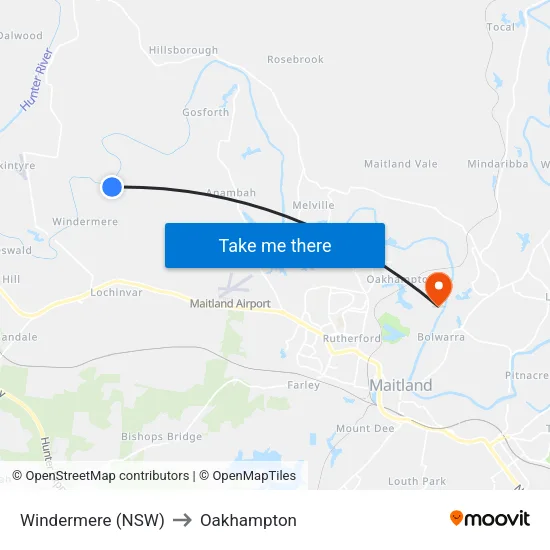 Windermere (NSW) to Oakhampton map