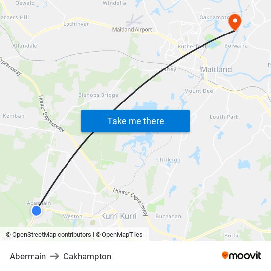 Abermain to Oakhampton map