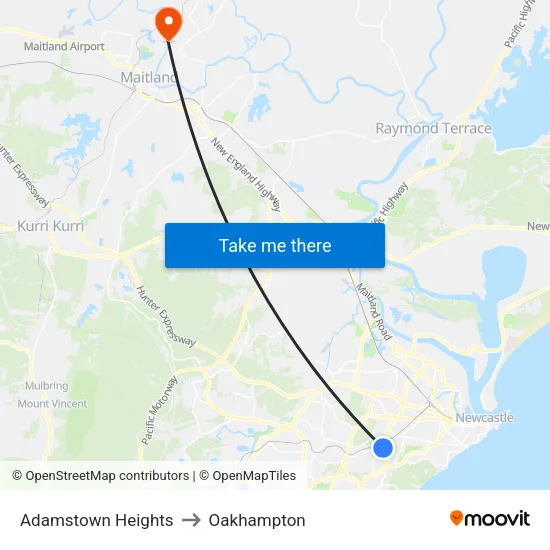 Adamstown Heights to Oakhampton map