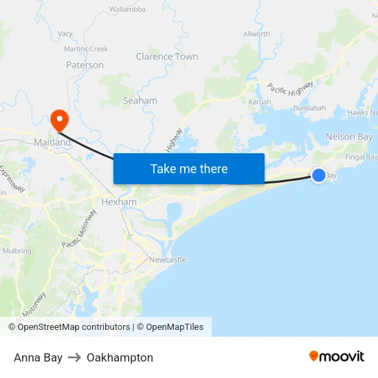 Anna Bay to Oakhampton map