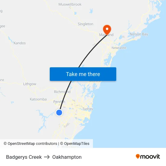 Badgerys Creek to Oakhampton map