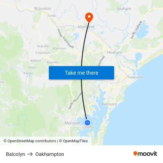 Balcolyn to Oakhampton map