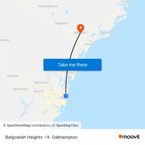 Balgowlah Heights to Oakhampton map
