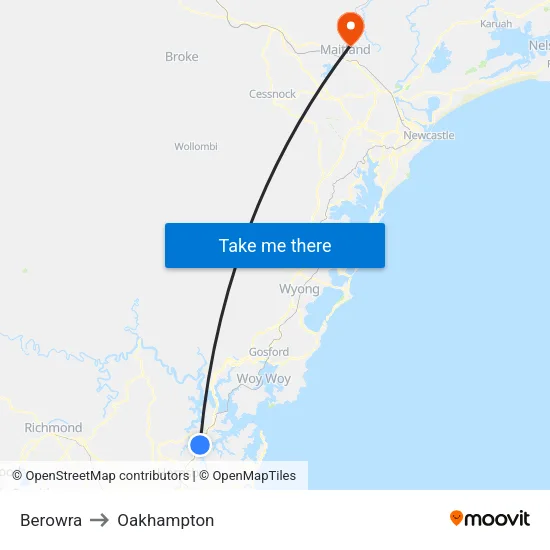 Berowra to Oakhampton map
