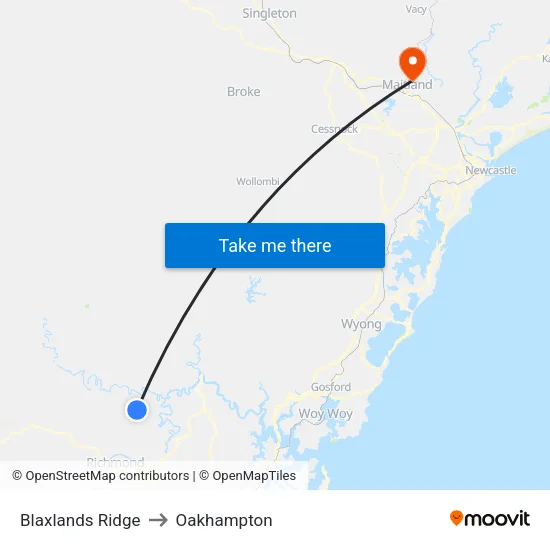 Blaxlands Ridge to Oakhampton map