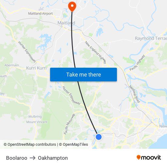 Boolaroo to Oakhampton map