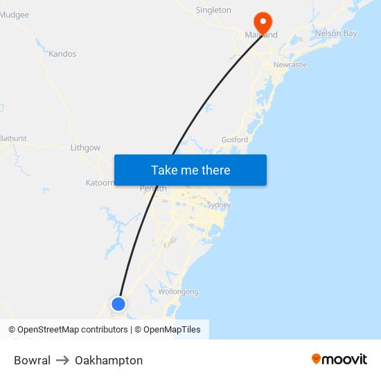 Bowral to Oakhampton map