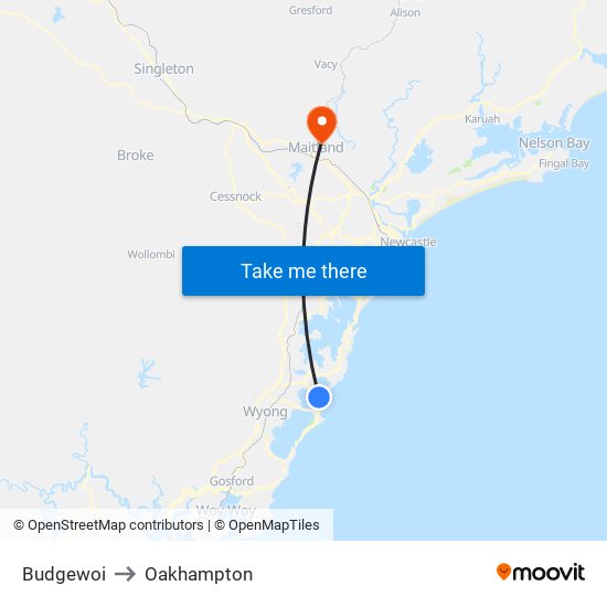 Budgewoi to Oakhampton map