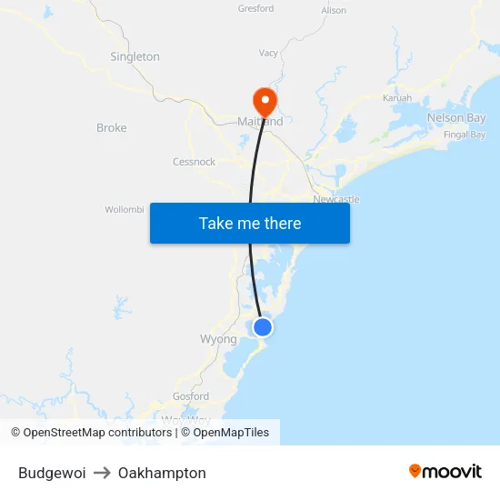 Budgewoi to Oakhampton map