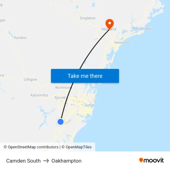 Camden South to Oakhampton map