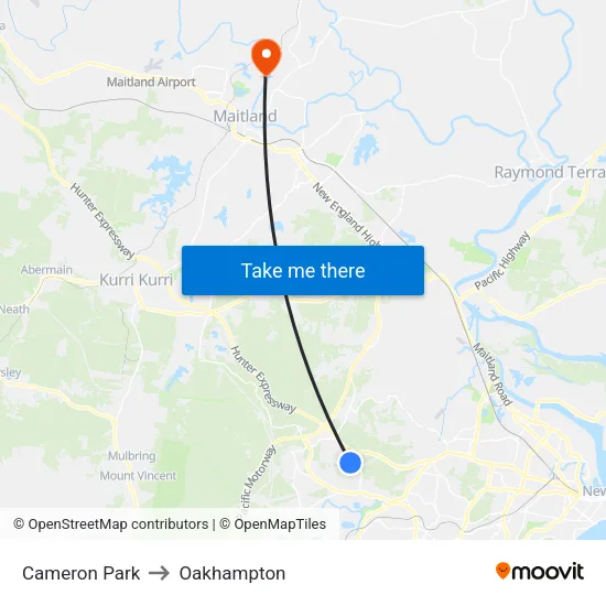 Cameron Park to Oakhampton map