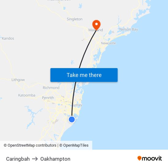 Caringbah to Oakhampton map