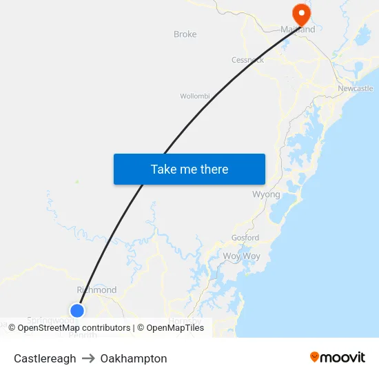 Castlereagh to Oakhampton map
