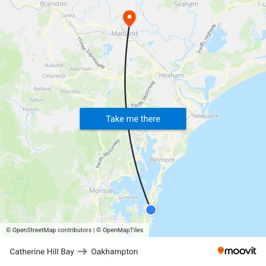Catherine Hill Bay to Oakhampton map