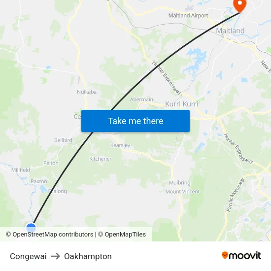 Congewai to Oakhampton map