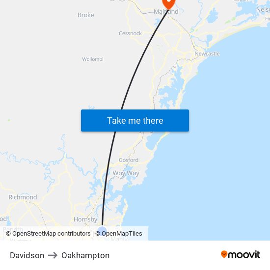 Davidson to Oakhampton map