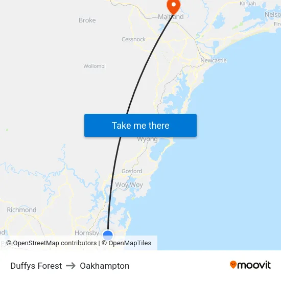 Duffys Forest to Oakhampton map