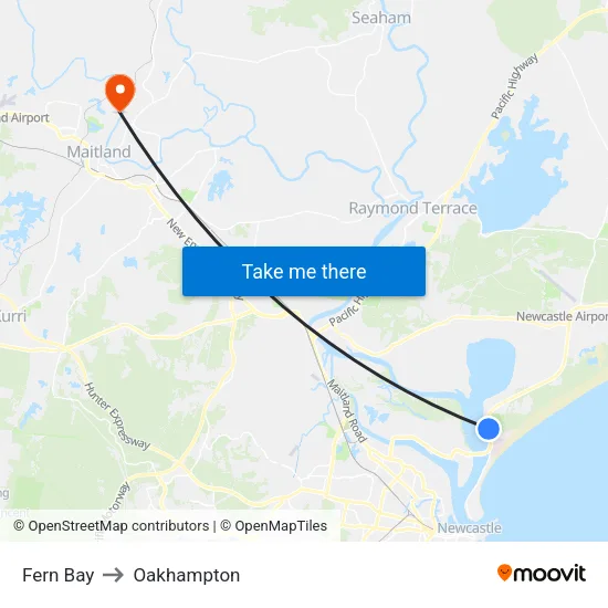Fern Bay to Oakhampton map