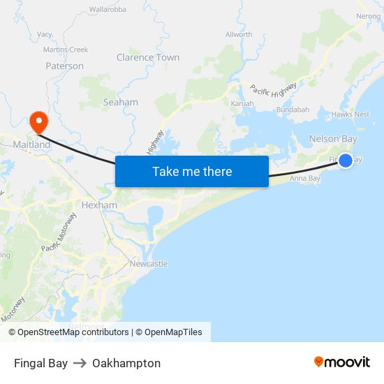 Fingal Bay to Oakhampton map