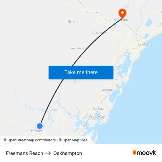 Freemans Reach to Oakhampton map