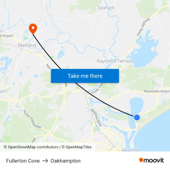 Fullerton Cove to Oakhampton map