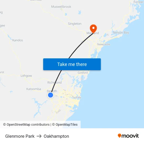 Glenmore Park to Oakhampton map