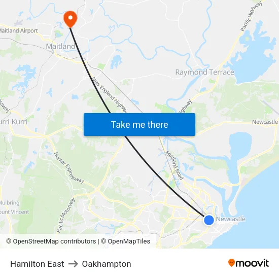 Hamilton East to Oakhampton map