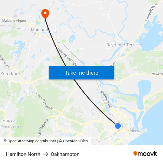 Hamilton North to Oakhampton map