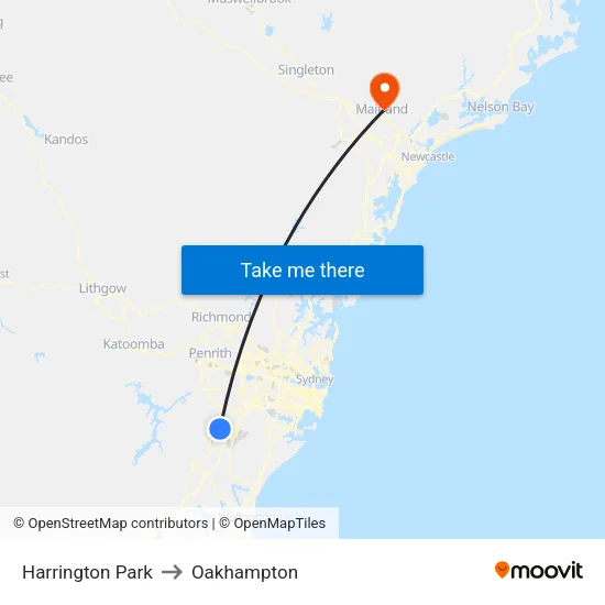 Harrington Park to Oakhampton map
