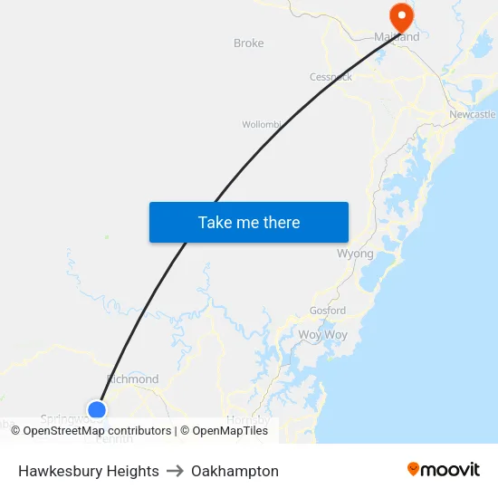 Hawkesbury Heights to Oakhampton map