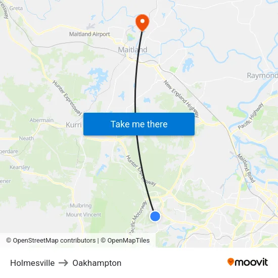 Holmesville to Oakhampton map
