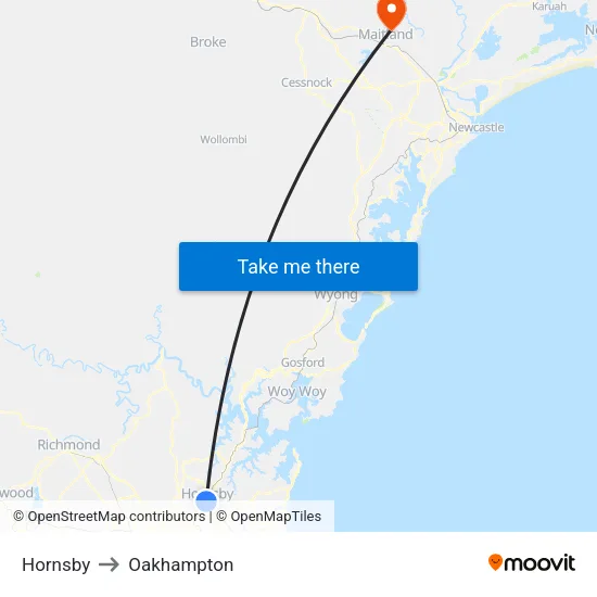 Hornsby to Oakhampton map