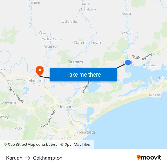 Karuah to Oakhampton map
