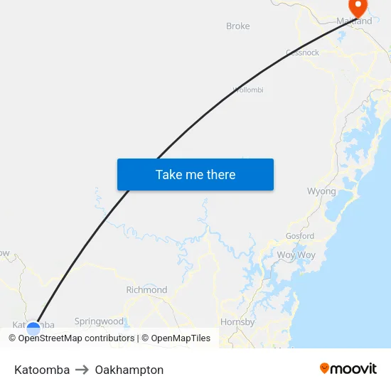 Katoomba to Oakhampton map