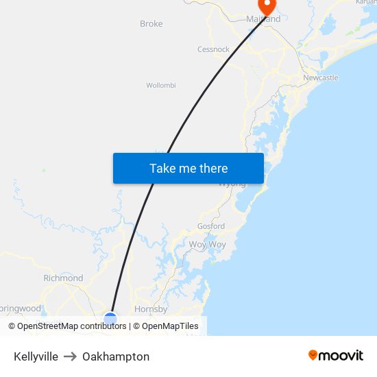 Kellyville to Oakhampton map