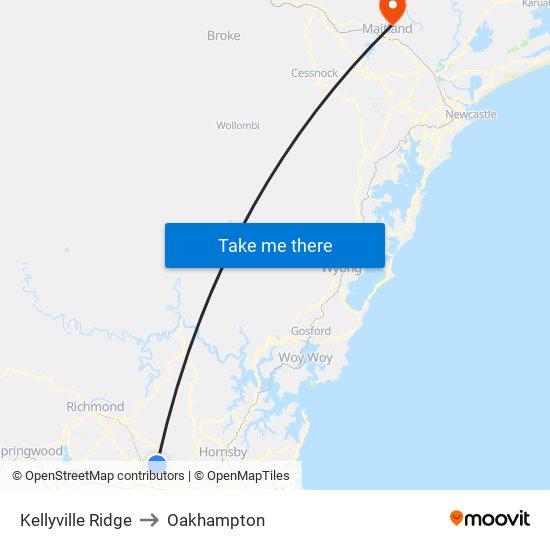 Kellyville Ridge to Oakhampton map